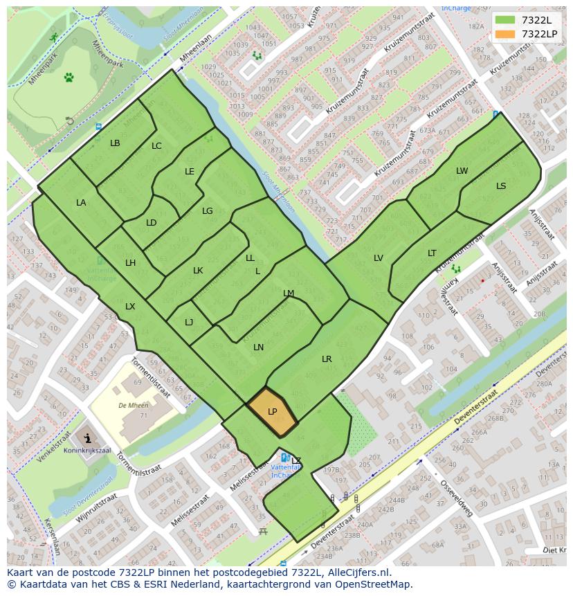 Afbeelding van het postcodegebied 7322 LP op de kaart.