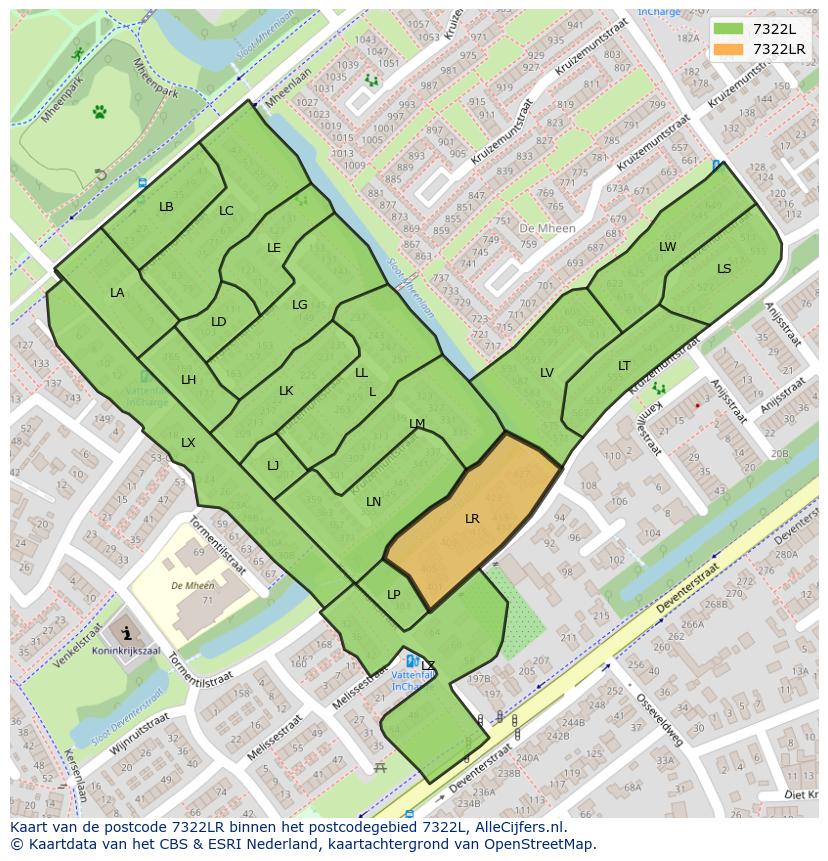 Afbeelding van het postcodegebied 7322 LR op de kaart.