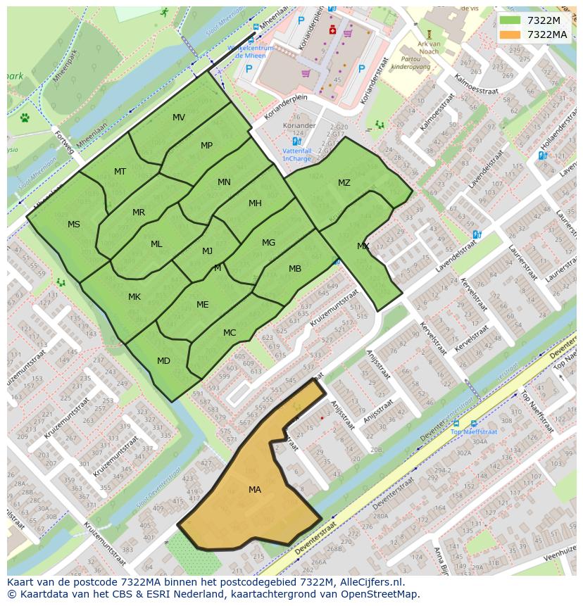 Afbeelding van het postcodegebied 7322 MA op de kaart.