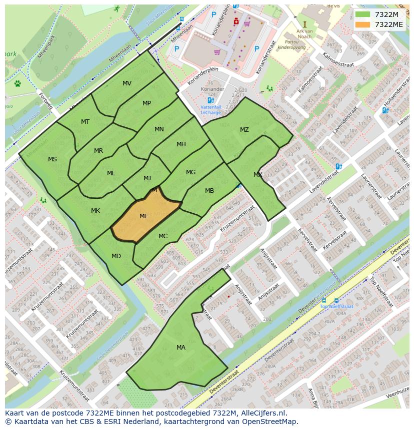 Afbeelding van het postcodegebied 7322 ME op de kaart.