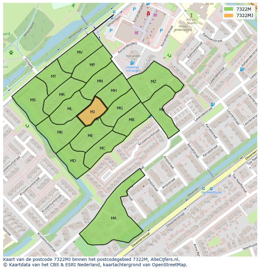 Afbeelding van het postcodegebied 7322 MJ op de kaart.