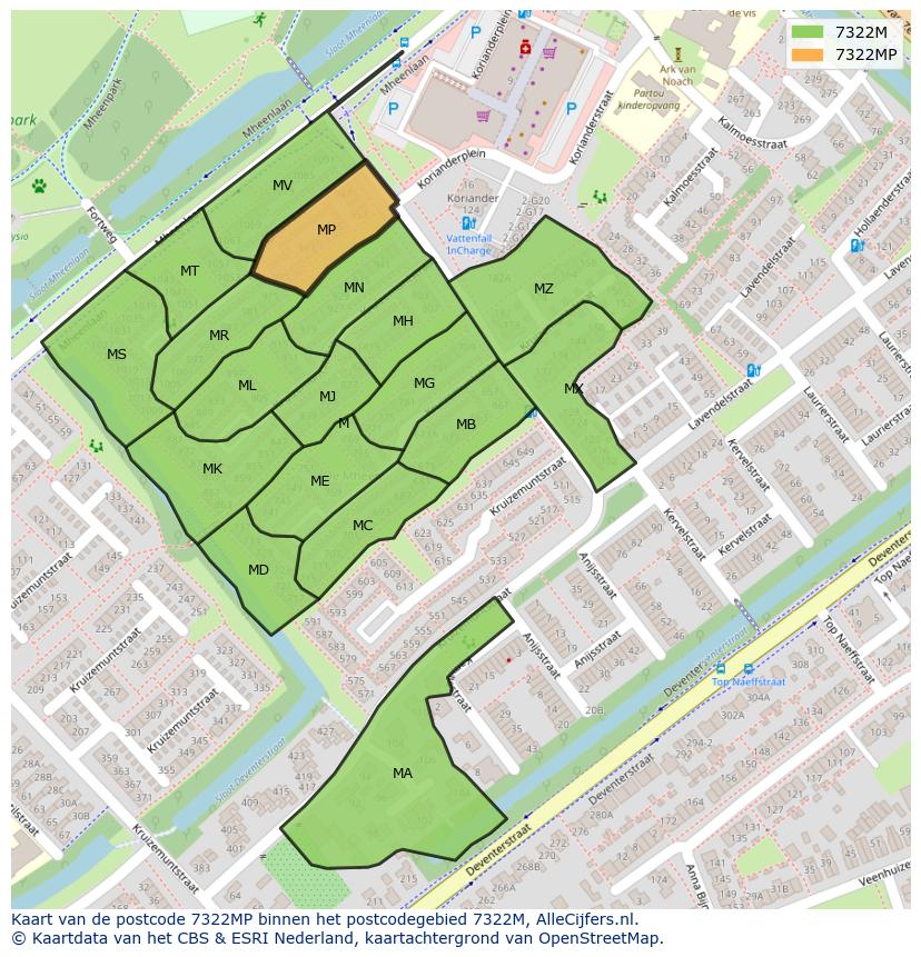 Afbeelding van het postcodegebied 7322 MP op de kaart.
