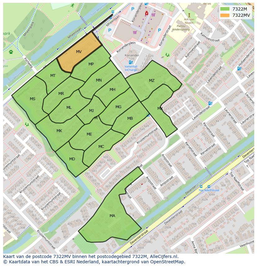 Afbeelding van het postcodegebied 7322 MV op de kaart.