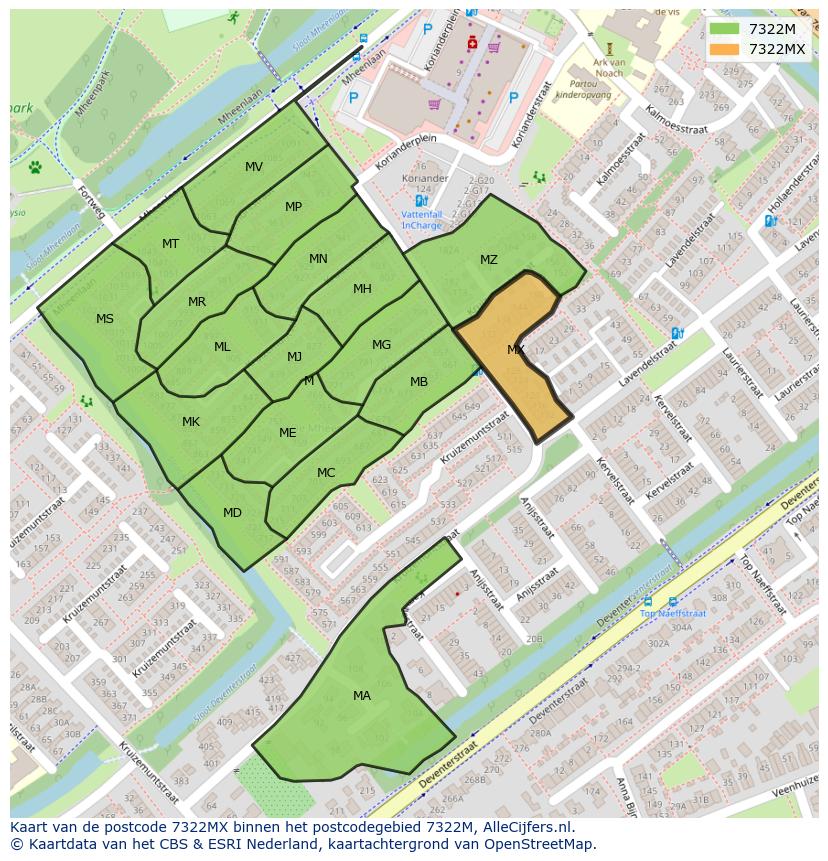 Afbeelding van het postcodegebied 7322 MX op de kaart.