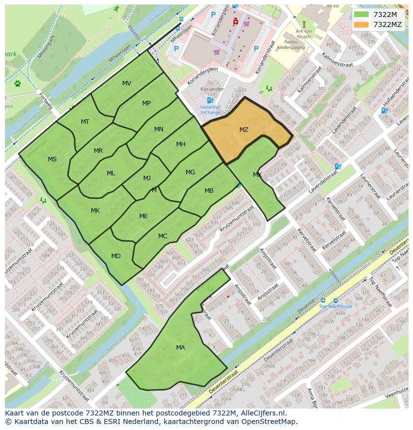 Afbeelding van het postcodegebied 7322 MZ op de kaart.