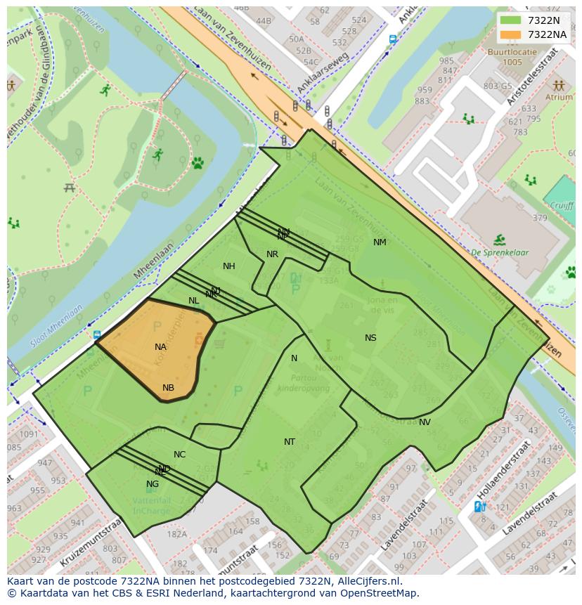 Afbeelding van het postcodegebied 7322 NA op de kaart.
