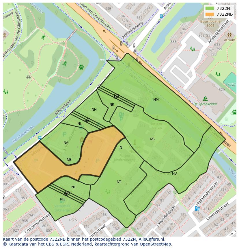 Afbeelding van het postcodegebied 7322 NB op de kaart.