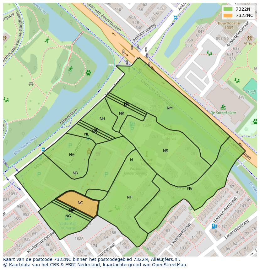 Afbeelding van het postcodegebied 7322 NC op de kaart.