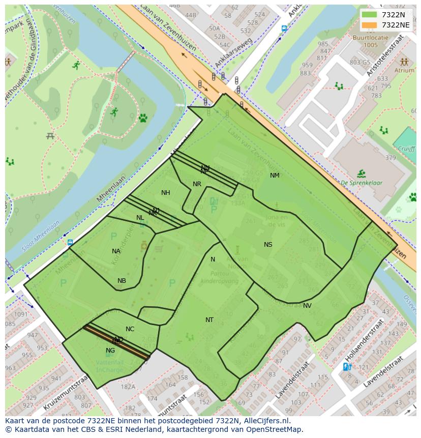 Afbeelding van het postcodegebied 7322 NE op de kaart.