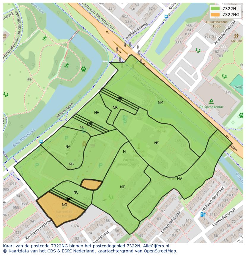 Afbeelding van het postcodegebied 7322 NG op de kaart.