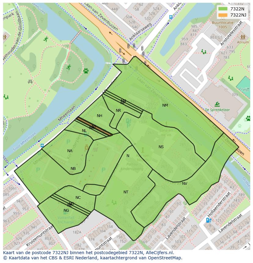 Afbeelding van het postcodegebied 7322 NJ op de kaart.