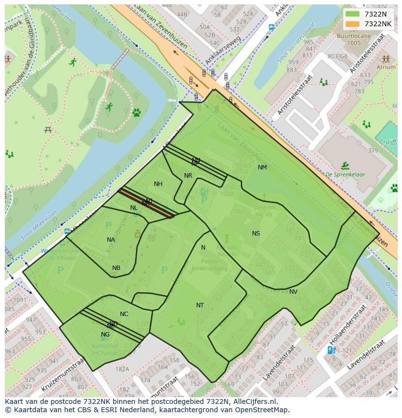 Afbeelding van het postcodegebied 7322 NK op de kaart.