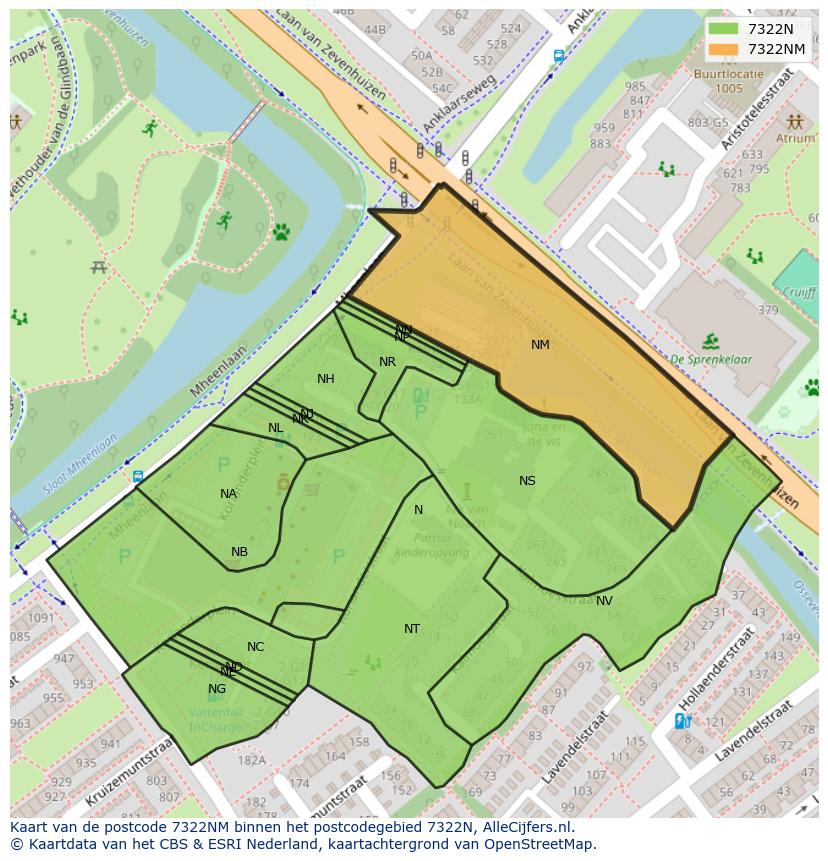 Afbeelding van het postcodegebied 7322 NM op de kaart.