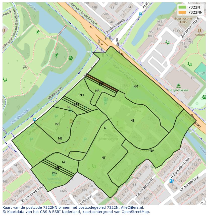 Afbeelding van het postcodegebied 7322 NN op de kaart.