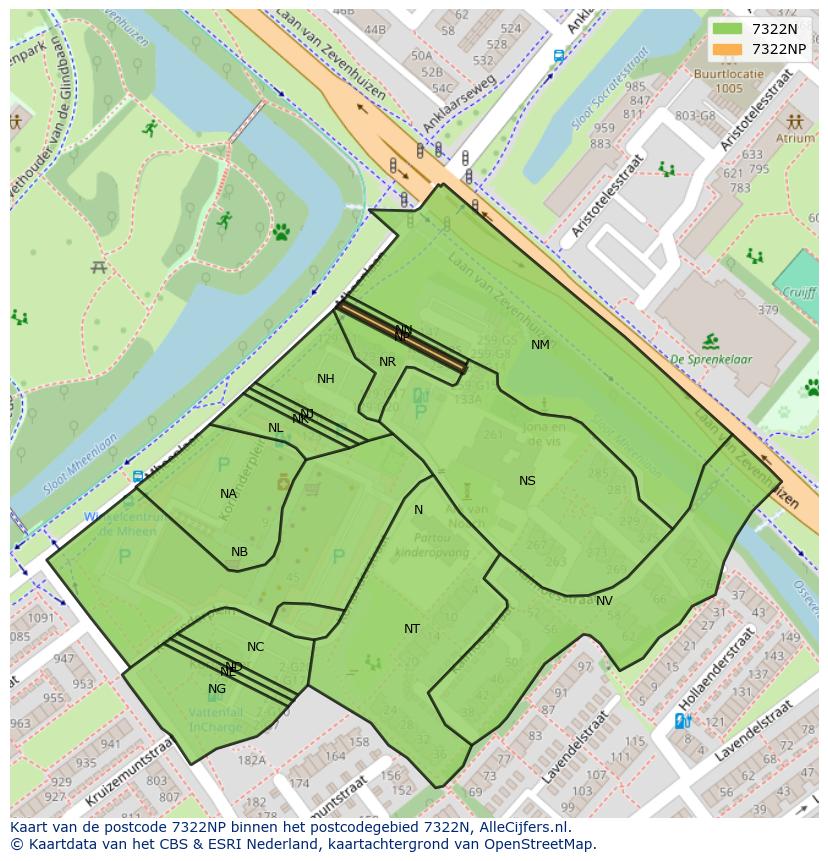 Afbeelding van het postcodegebied 7322 NP op de kaart.