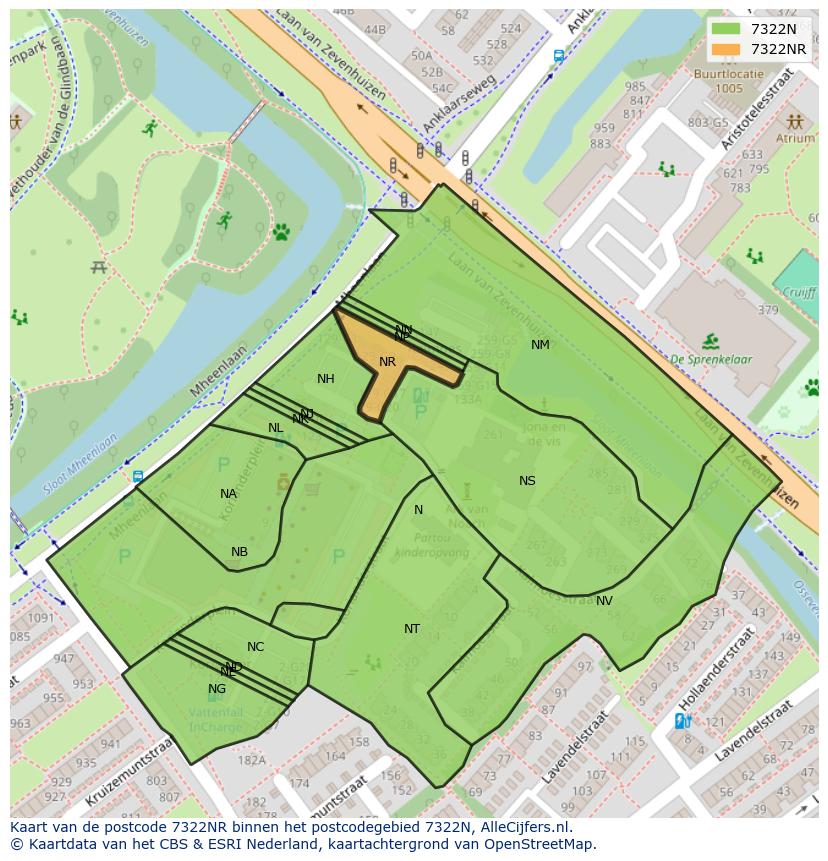 Afbeelding van het postcodegebied 7322 NR op de kaart.