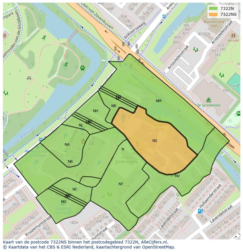 Afbeelding van het postcodegebied 7322 NS op de kaart.