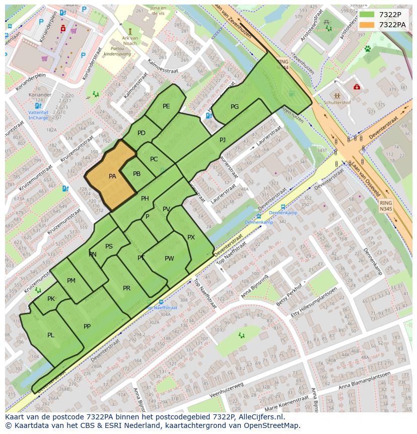Afbeelding van het postcodegebied 7322 PA op de kaart.