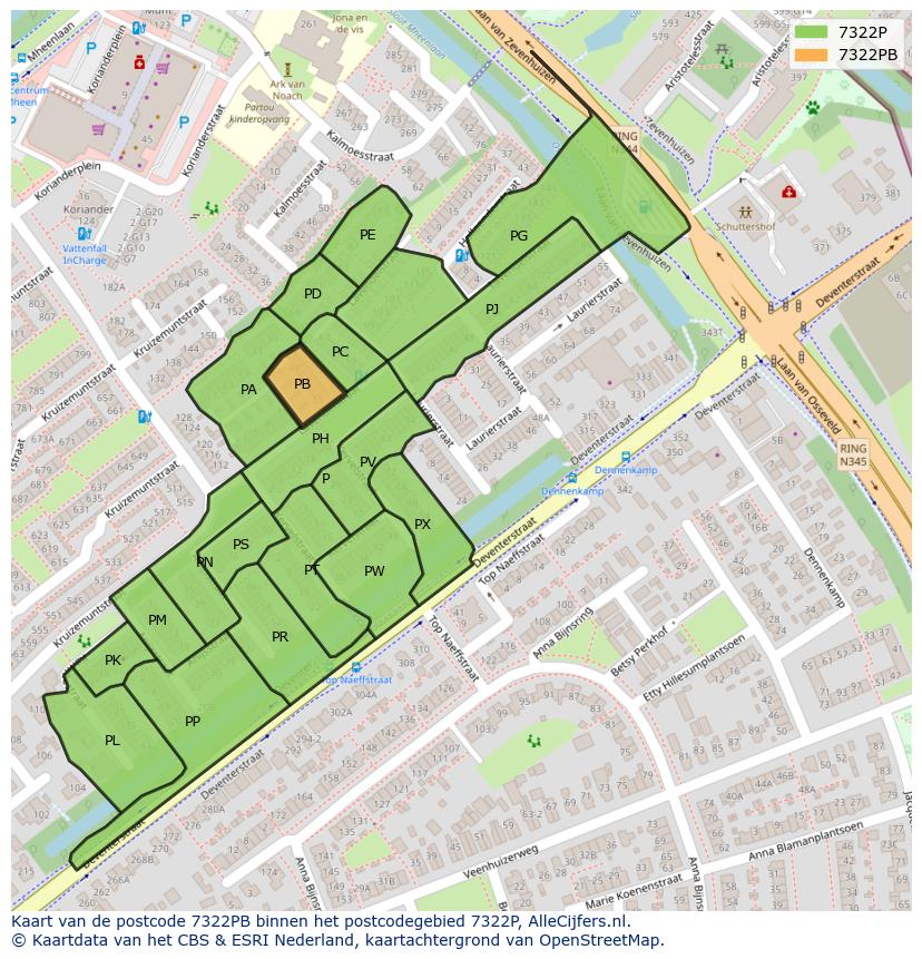 Afbeelding van het postcodegebied 7322 PB op de kaart.