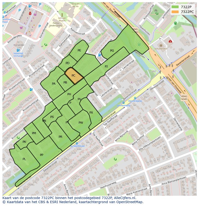 Afbeelding van het postcodegebied 7322 PC op de kaart.