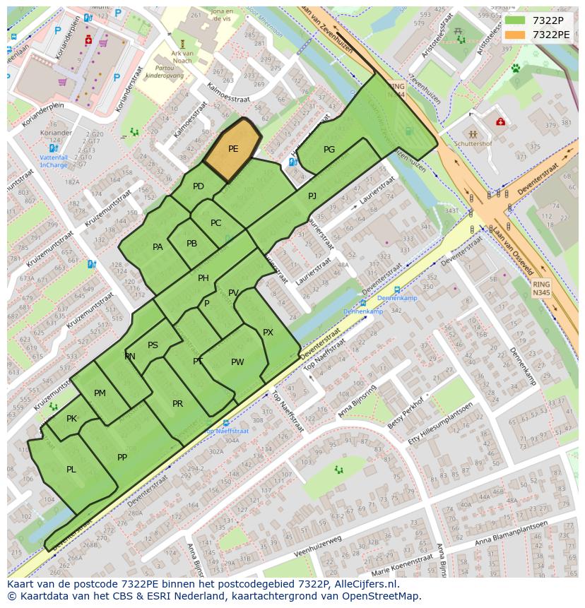 Afbeelding van het postcodegebied 7322 PE op de kaart.