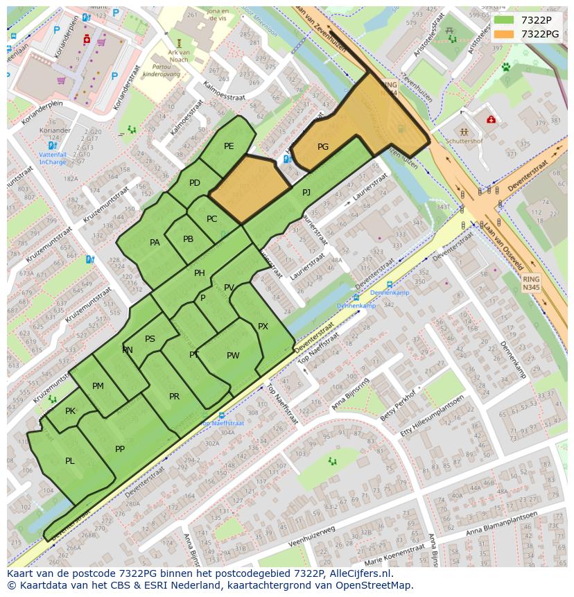 Afbeelding van het postcodegebied 7322 PG op de kaart.