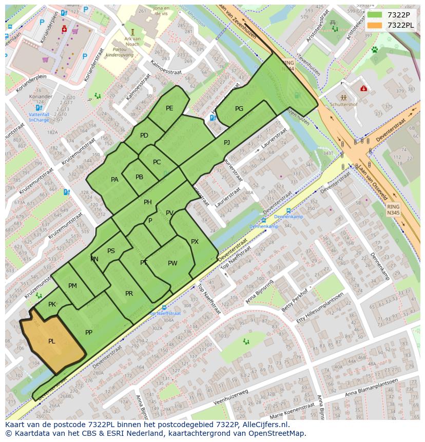 Afbeelding van het postcodegebied 7322 PL op de kaart.