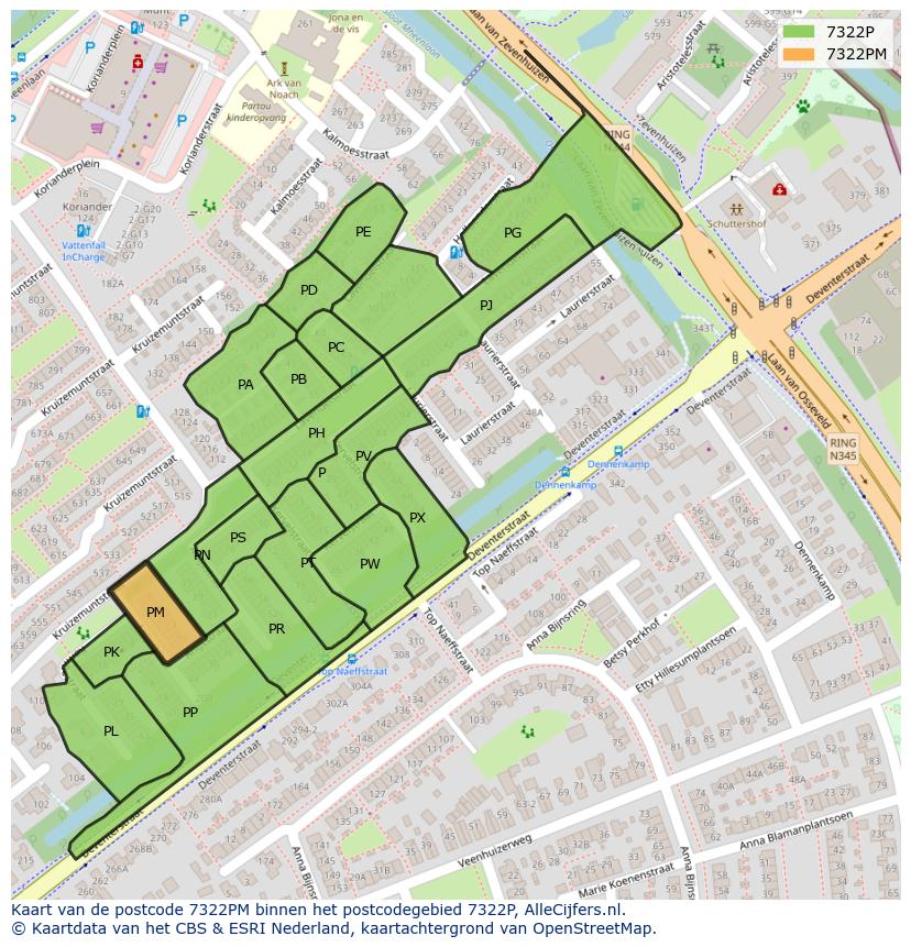 Afbeelding van het postcodegebied 7322 PM op de kaart.