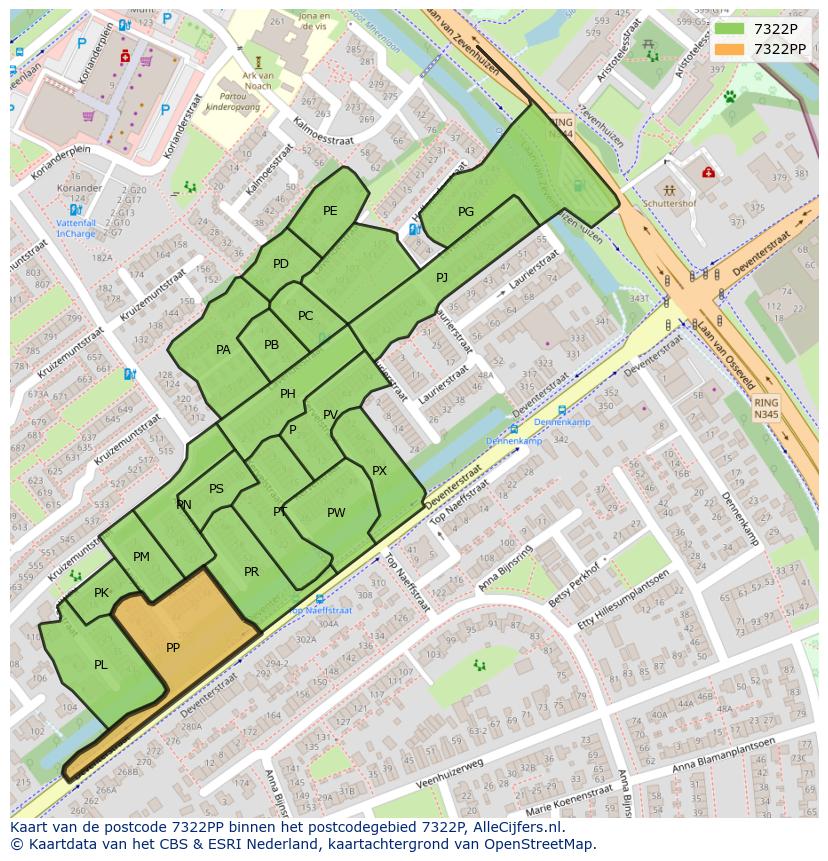 Afbeelding van het postcodegebied 7322 PP op de kaart.