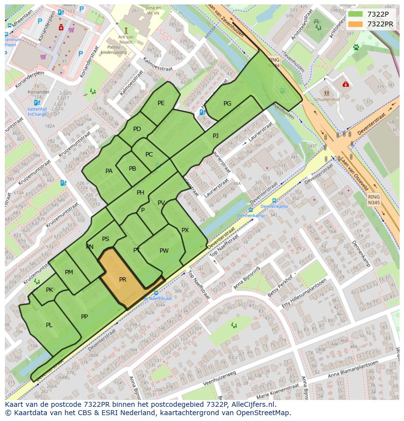 Afbeelding van het postcodegebied 7322 PR op de kaart.