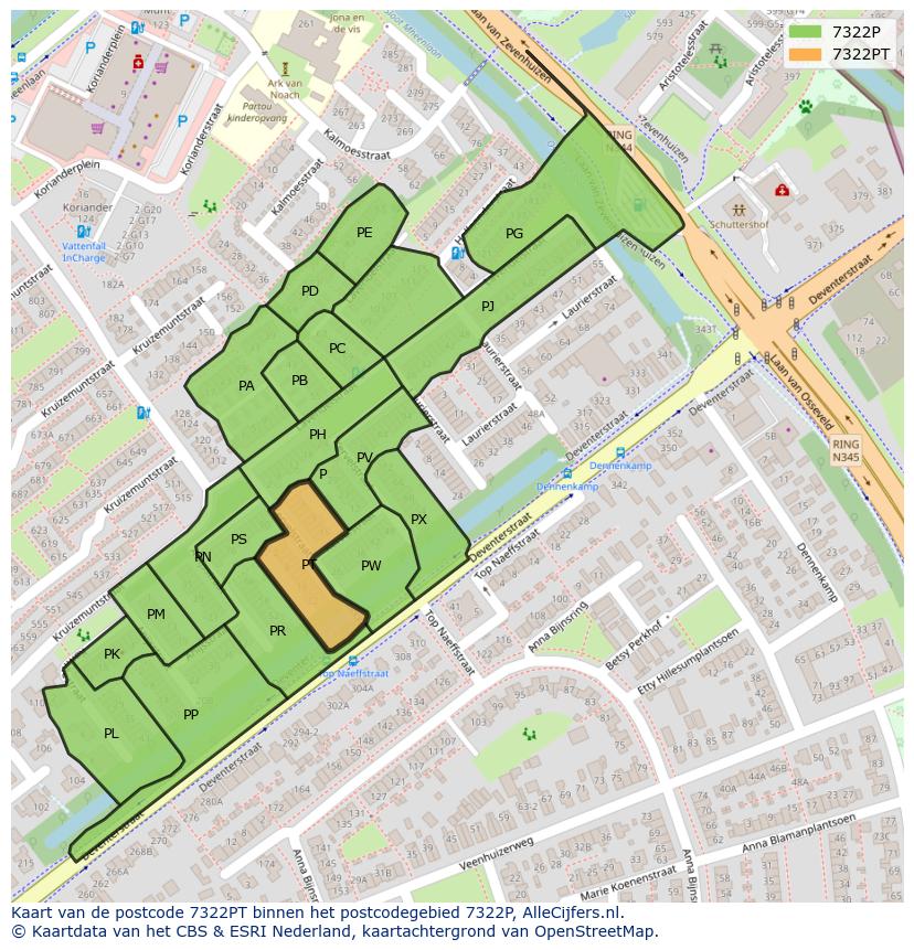 Afbeelding van het postcodegebied 7322 PT op de kaart.