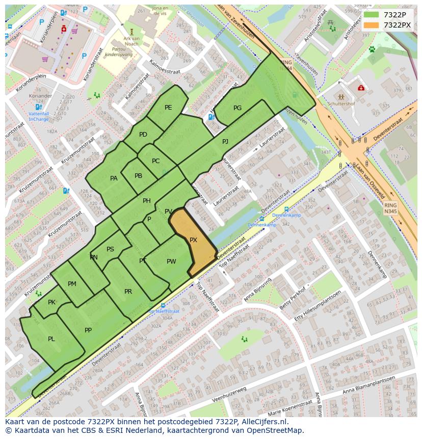 Afbeelding van het postcodegebied 7322 PX op de kaart.