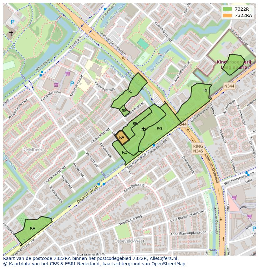 Afbeelding van het postcodegebied 7322 RA op de kaart.