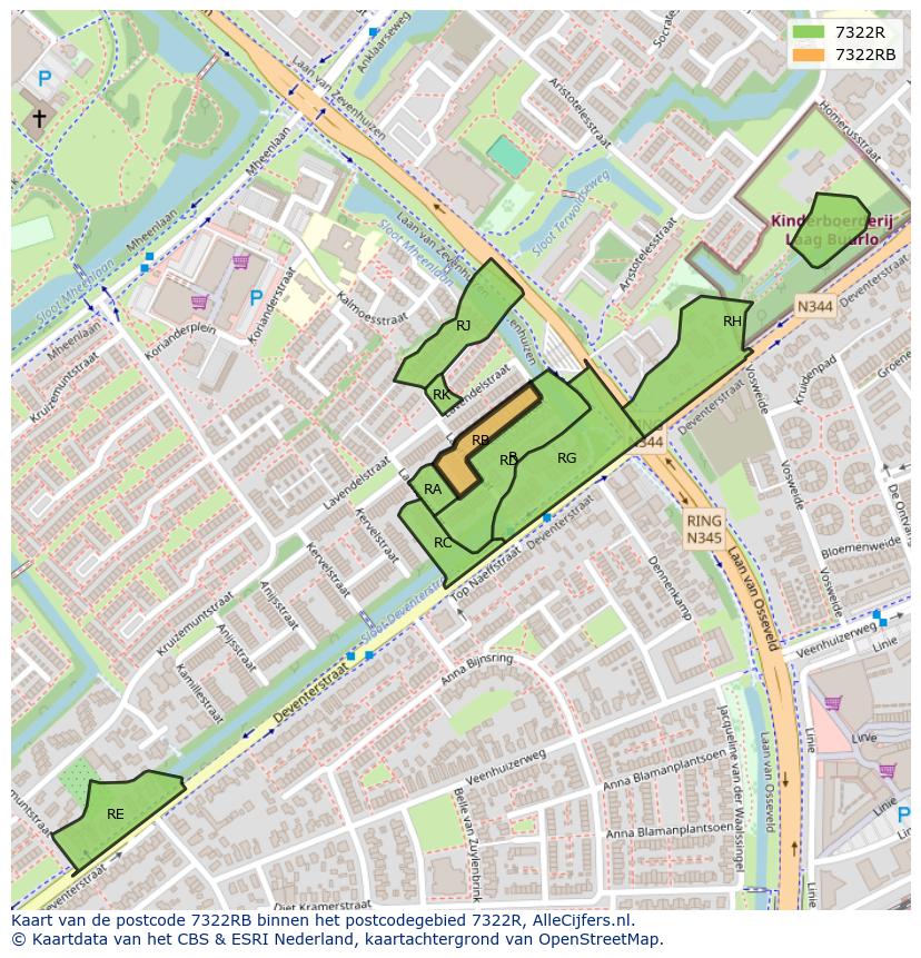 Afbeelding van het postcodegebied 7322 RB op de kaart.