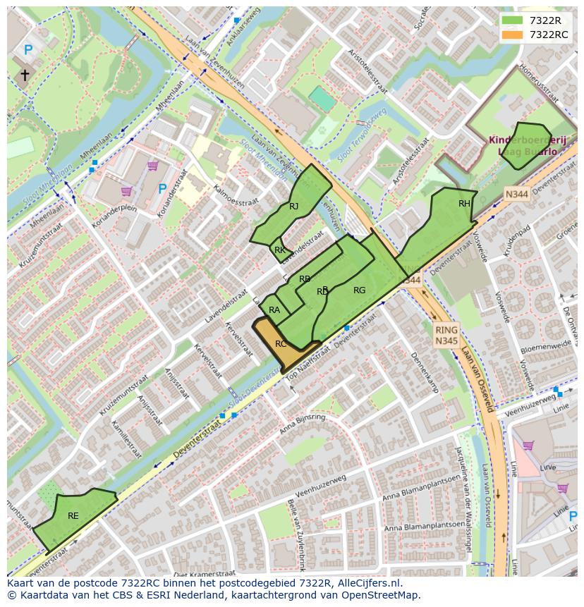 Afbeelding van het postcodegebied 7322 RC op de kaart.
