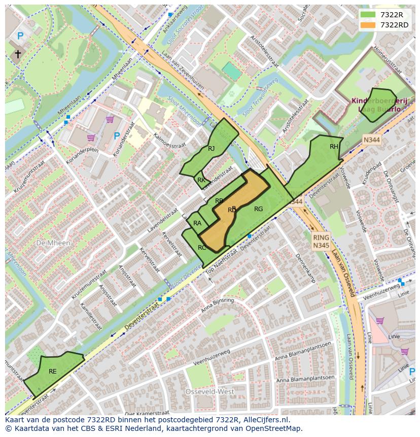 Afbeelding van het postcodegebied 7322 RD op de kaart.