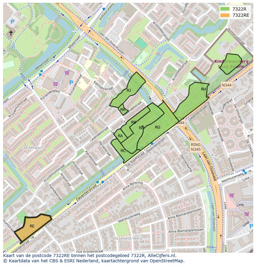 Afbeelding van het postcodegebied 7322 RE op de kaart.