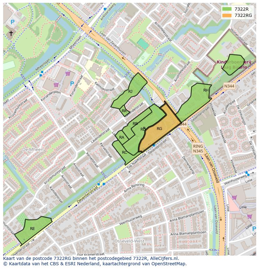 Afbeelding van het postcodegebied 7322 RG op de kaart.
