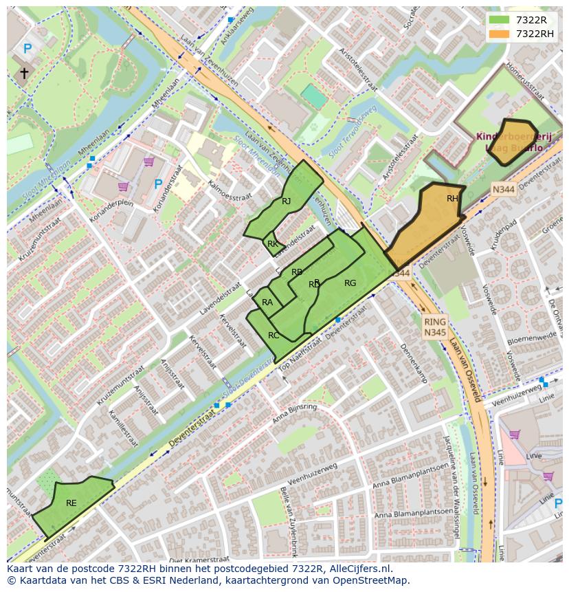 Afbeelding van het postcodegebied 7322 RH op de kaart.