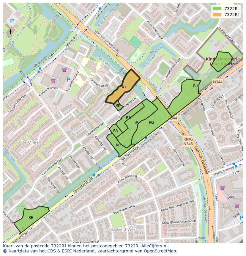 Afbeelding van het postcodegebied 7322 RJ op de kaart.