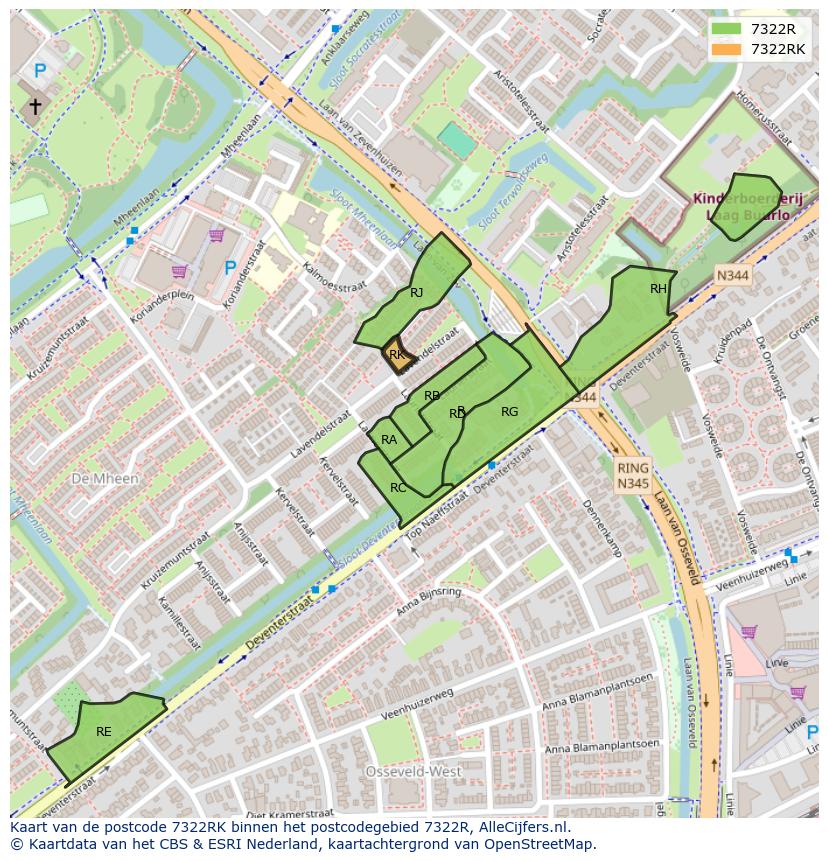 Afbeelding van het postcodegebied 7322 RK op de kaart.