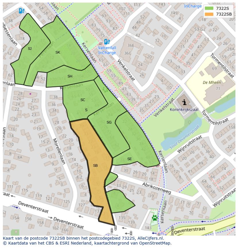 Afbeelding van het postcodegebied 7322 SB op de kaart.