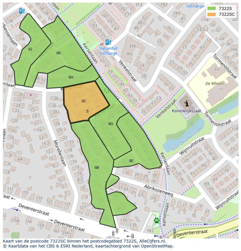 Afbeelding van het postcodegebied 7322 SC op de kaart.