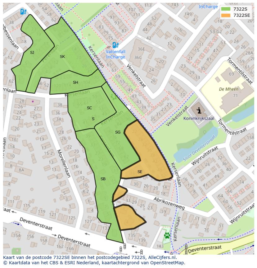 Afbeelding van het postcodegebied 7322 SE op de kaart.