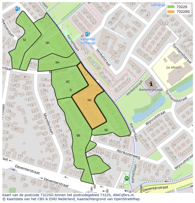 Afbeelding van het postcodegebied 7322 SG op de kaart.