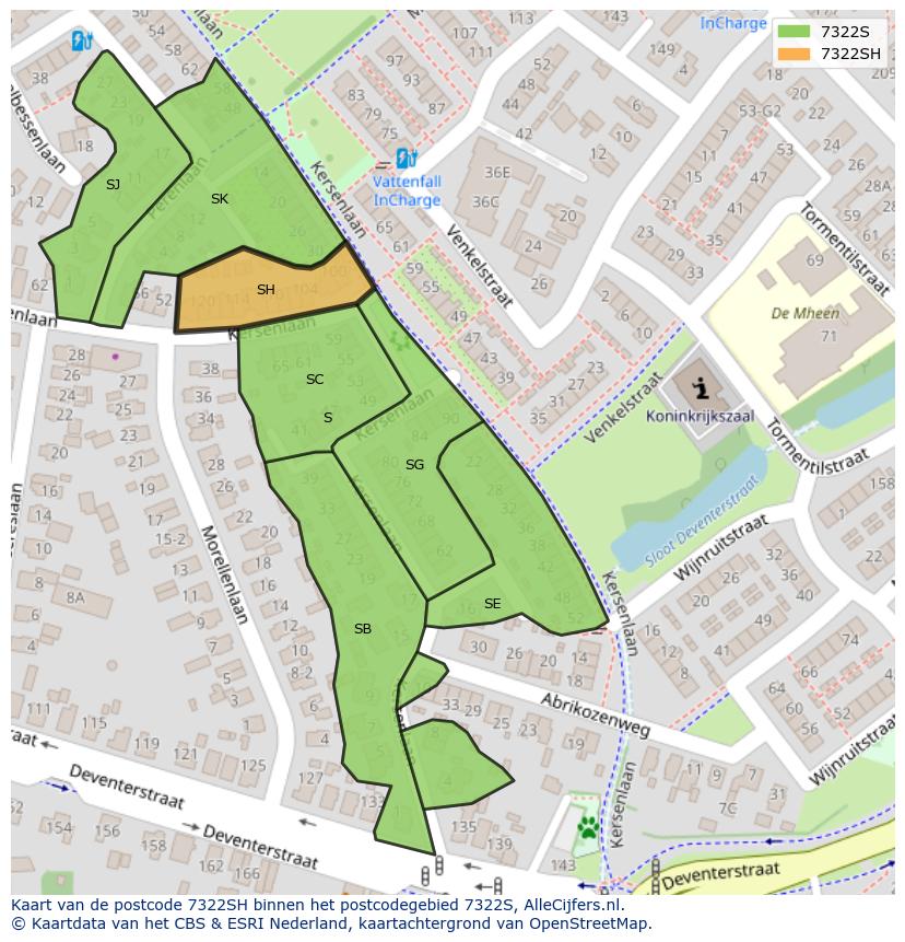 Afbeelding van het postcodegebied 7322 SH op de kaart.