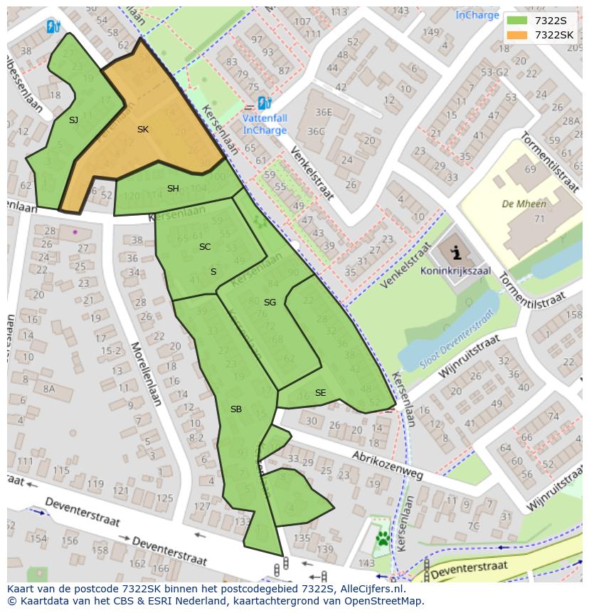 Afbeelding van het postcodegebied 7322 SK op de kaart.