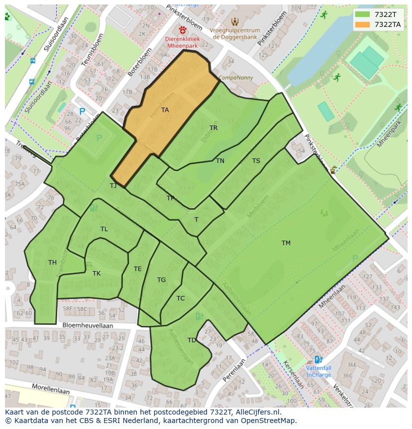 Afbeelding van het postcodegebied 7322 TA op de kaart.