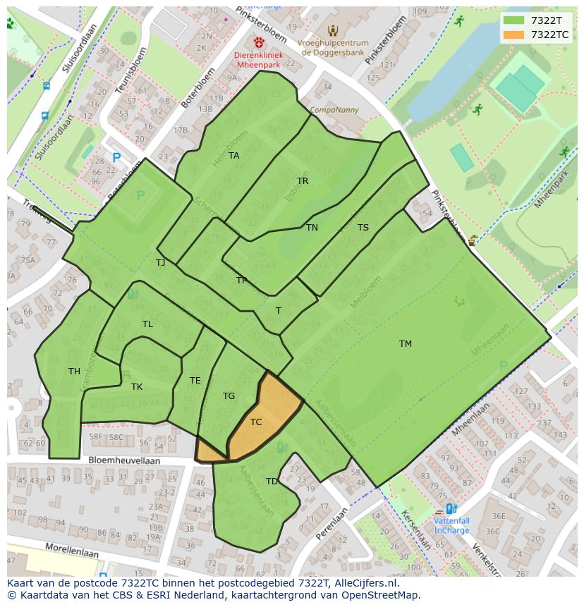 Afbeelding van het postcodegebied 7322 TC op de kaart.