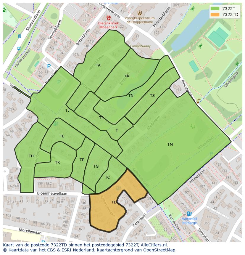 Afbeelding van het postcodegebied 7322 TD op de kaart.